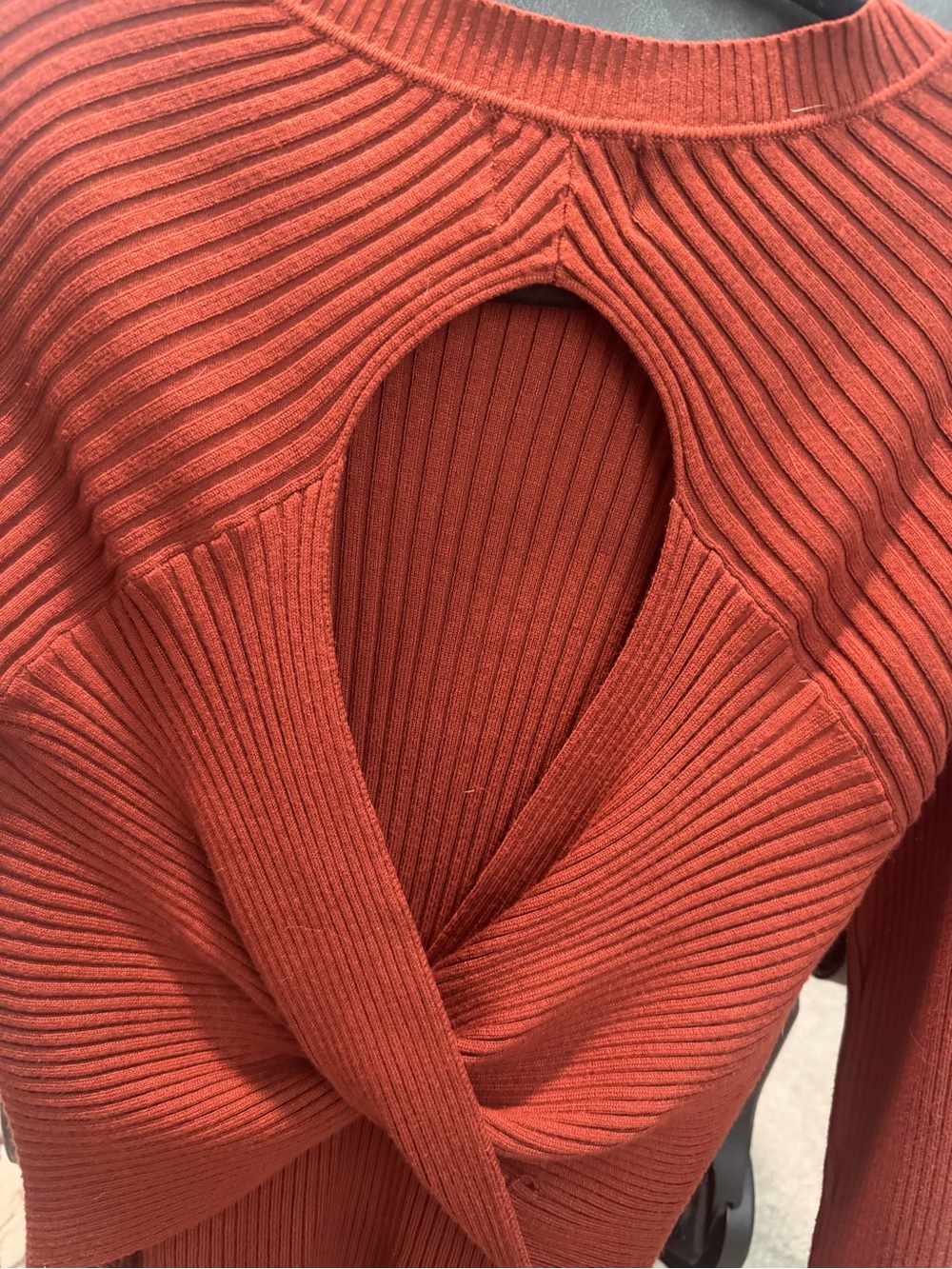 Pink Rose Ribbed Twist-Back Sweater - Rust - Picture 3 of 6